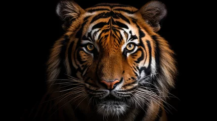 Foto op Plexiglas Portrait of a Tiger with a black background © Ziyan Yang