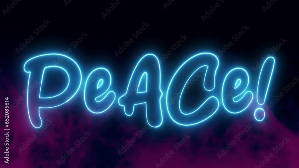 Aufkleber peace text font with neon light. luminous and shimmering haze inside the letters of the text peace. 