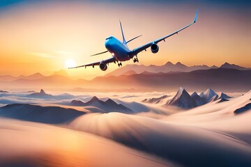 Fototapeta na wymiar aeroplane in sunset