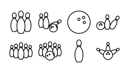 Bowling icon vector. Bowling ball and pin icon. Bowling pins with ball icon.
