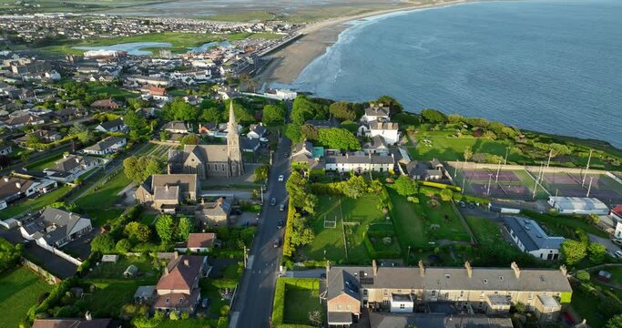 Panorama of the city of Tramore at sunset 4k
