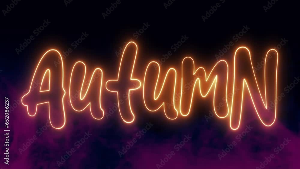 Poster autumn text font with neon light. luminous and shimmering haze inside the letters of the text autumn