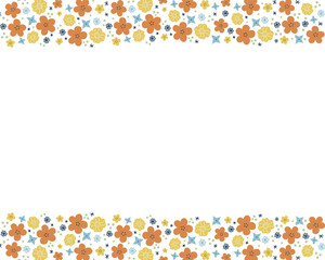 北欧風の小花柄の帯フレームイラストデザイン（オレンジ）