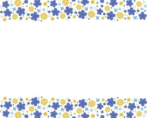 北欧風の小花柄の帯フレームイラストデザイン（青）