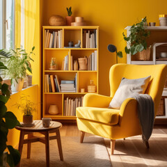  A yellow living room with a white wall a yellow
