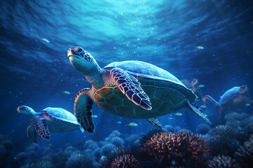 Naklejka na ściany i meble green sea turtle, Generative AI