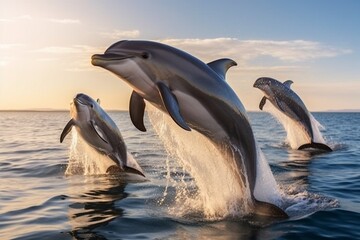 two dolphins jumping, Generative AI