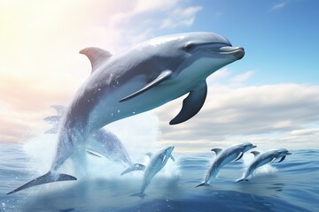 dolphin jumping in water, Generative AI