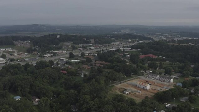 Aerial shot of an Urban town in middle America