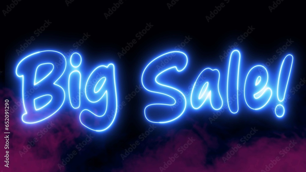 Poster big sale text font with light. luminous and shimmering haze inside the letters of the text big sale.