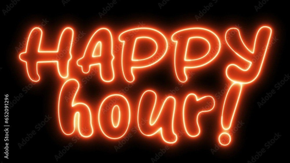 Poster happy hour text font with light. luminous and shimmering haze inside the letters of the text happy h
