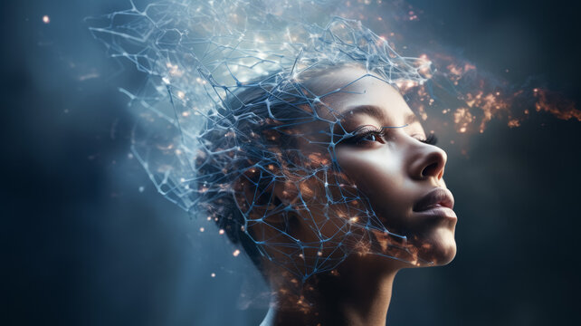 Conceptual image of human head with digital connection lines on it