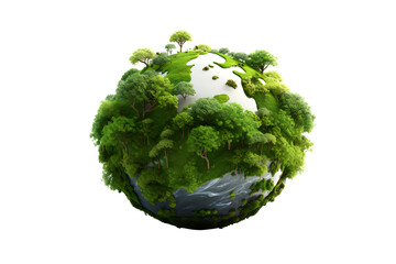 Ecology concept Green planet earth with tress world environment and earth day, Sustainable green Eco-friendly creative idea concept design, isolated on white and transparent background, ai generate
