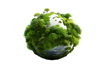 Foto op Aluminium Ecology concept Green planet earth with tress world environment and earth day, Sustainable green Eco-friendly creative idea concept design, isolated on white and transparent background, ai generate © Black Pig