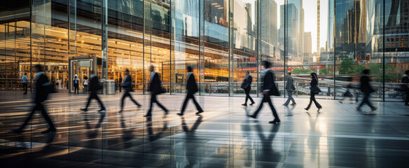 Business people walking in the city. Motion blur effect