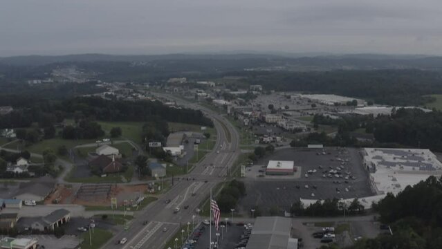 Aerial shot of an Urban town in middle America