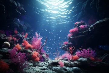 Fototapeta na wymiar underwater scene with coral reef, Generative AI