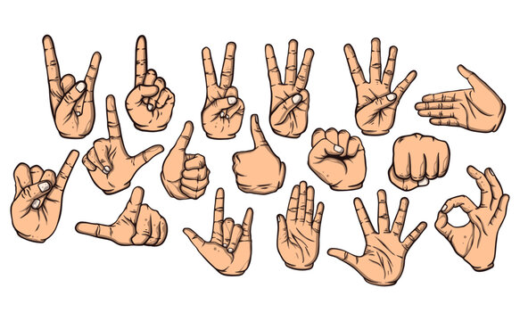 Human hand gestures set