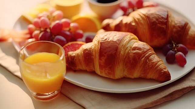 breakfast with croissant and juice