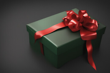 Elegant present box with a red bow on a dark background. Generative Ai - 652096005