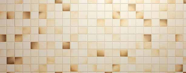 mosaic of beige ceramic tiles, bathroom interior. Generative Ai