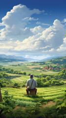 Fototapeta na wymiar Country Living: Generative AI Illustration of Farmers Life and Landscape