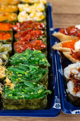 angle view various sushi vertical composition