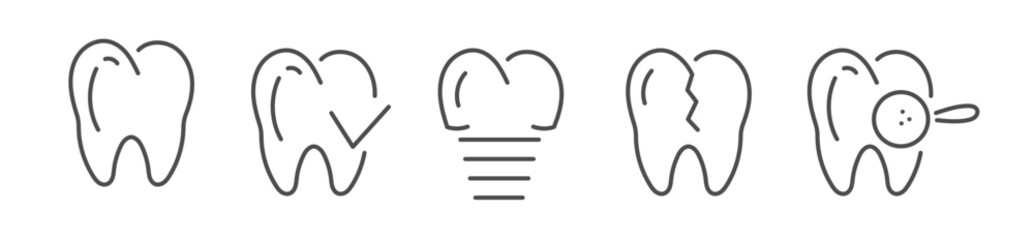 Set of dental icons on a white background. Dental editable stroke outline icon set