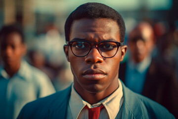Inspiring Change: A Close-Up Portrait of a Black Man Civil Rights Activist from the 1960s, a Symbol of Struggle and Social Transformation

 - obrazy, fototapety, plakaty