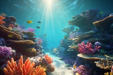 Fototapeta na wymiar coral reef and fishes, Generative AI