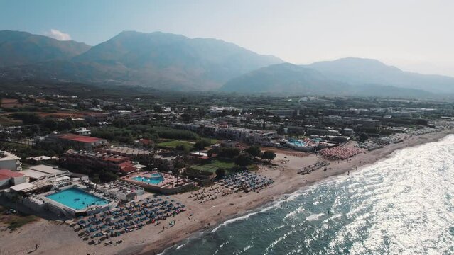 Georgioupoli Kavros Beach hotel, high-angle view of a beautiful Greek place. High quality 4k footage