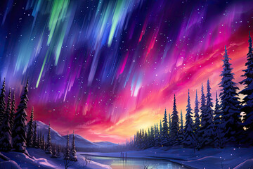 Illuminated Polar Sky Reverberating with Dancing Lights
