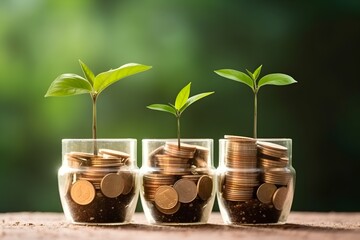 ガラス瓶に入った沢山のコイン コツコツ積立のイメージ