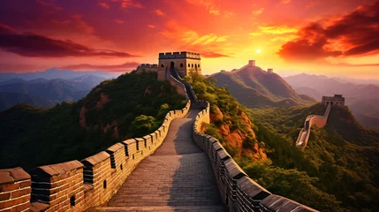 Washable wall murals Beijing Great wall under sunshine during sunset
