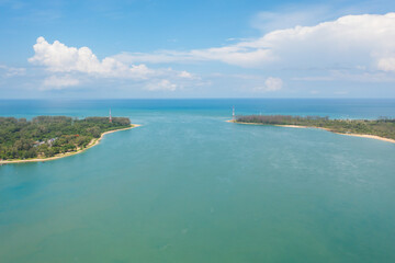 Aerial view of clear blue turquoise seawater, Andaman sea in Phuket island in summer season, Thailand. Water in ocean pattern texture wallpaper background.