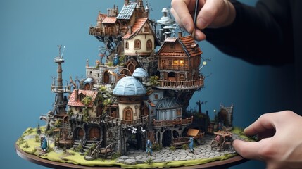 handcrafted miniature fantasy village model