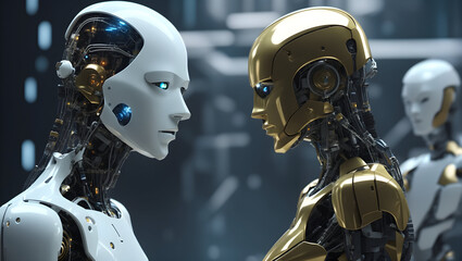 Two Futuristic Robots Fighting Ideological