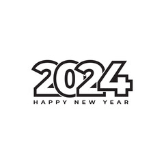 vector happy new year 2024 text design with minimalist line style