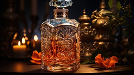 Obraz na płótnie Canvas elegant perfume bottle with roses