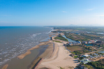 Aerial view of clear blue turquoise seawater, Andaman sea in Phuket island in summer season, Thailand. Water in ocean pattern texture wallpaper background.