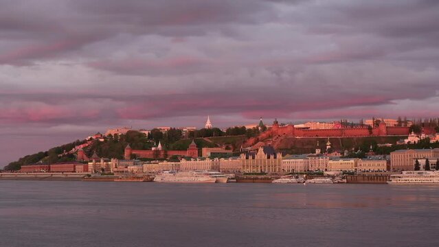 Picturesque spring view of Nizhny Novgorod at sunset