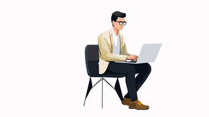 Fototapeta na wymiar The man working on laptop, Vector flat illustration 