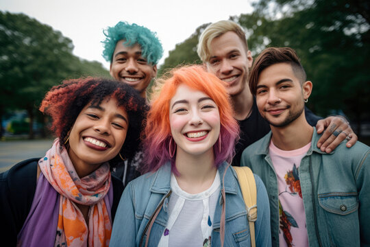 Celebrating Friendship. Diverse Millennials Taking a Joyful Group Portrait in the 2010s. Smiling Faces of Friends from Different Races and Styles