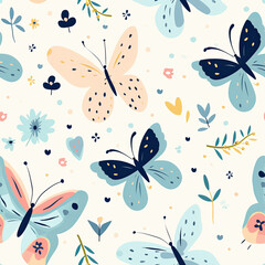 Cute and sweet butterflies Nordic seamless pattern hand painted pastel colors  created with Generative AI Technology