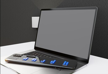 laptop desktop 3d illustration ,data analytics website seo ,algorithm ai ui ux ,programming generative elegant black background  ...