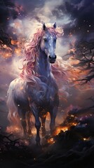 Obraz na płótnie Canvas Wallpaper of Sparkling Stars and Magical Unicorns in a Dreamy Night Sky, Generative AI