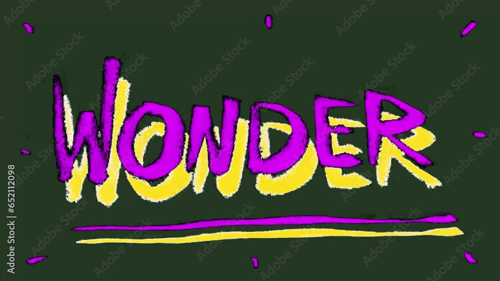 Poster background loop with the word wonder on it bright colors and traditional motion