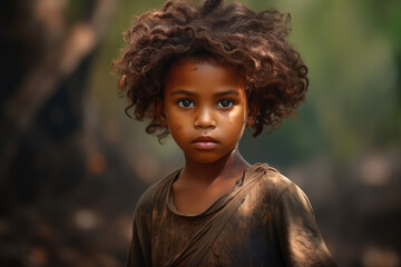 a child with dirty brown skin, hungry, thirsty, poor - obrazy, fototapety, plakaty
