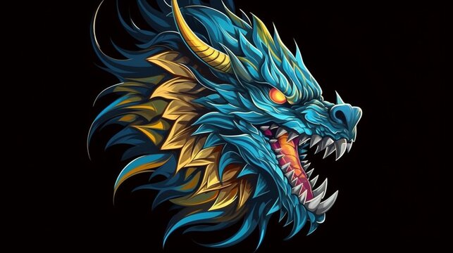 dragon stiker style with a black background.Generative AI
