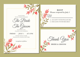 Manual painted of peach flower watercolor as wedding invitation 
